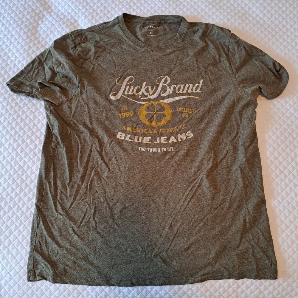 Lucky Brand Mens XL T-Shirt Olive Green Graphic Crewneck